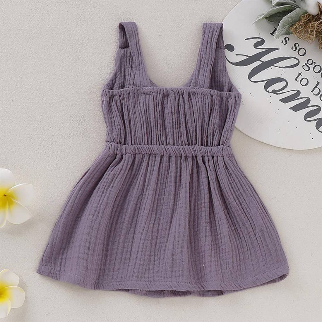 Fennco Styles - Front Tie Bowknot Gauze Cotton Girl Dress: Purple / 1-2T