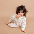 The Blueberry Hill - Rib Knit Stripe Cardigan, Bowie Grey Baby Kid Sweater Basics: S; 12-24m
