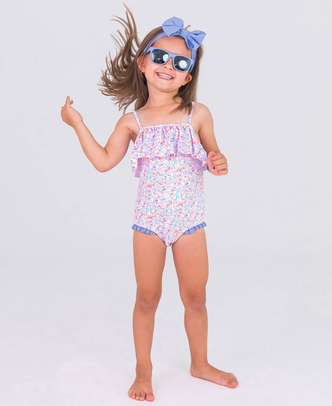 RuffleButts + RuggedButts - Girls Sparkle Shimmer On Single Ruffle One Piece Swimsuit: Blue / 12-18m