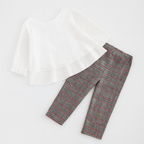 Fennco Styles - Ruffle Layered Blouse & Grey Tartan Pant 2pcs Girl Outfit: 2-3T