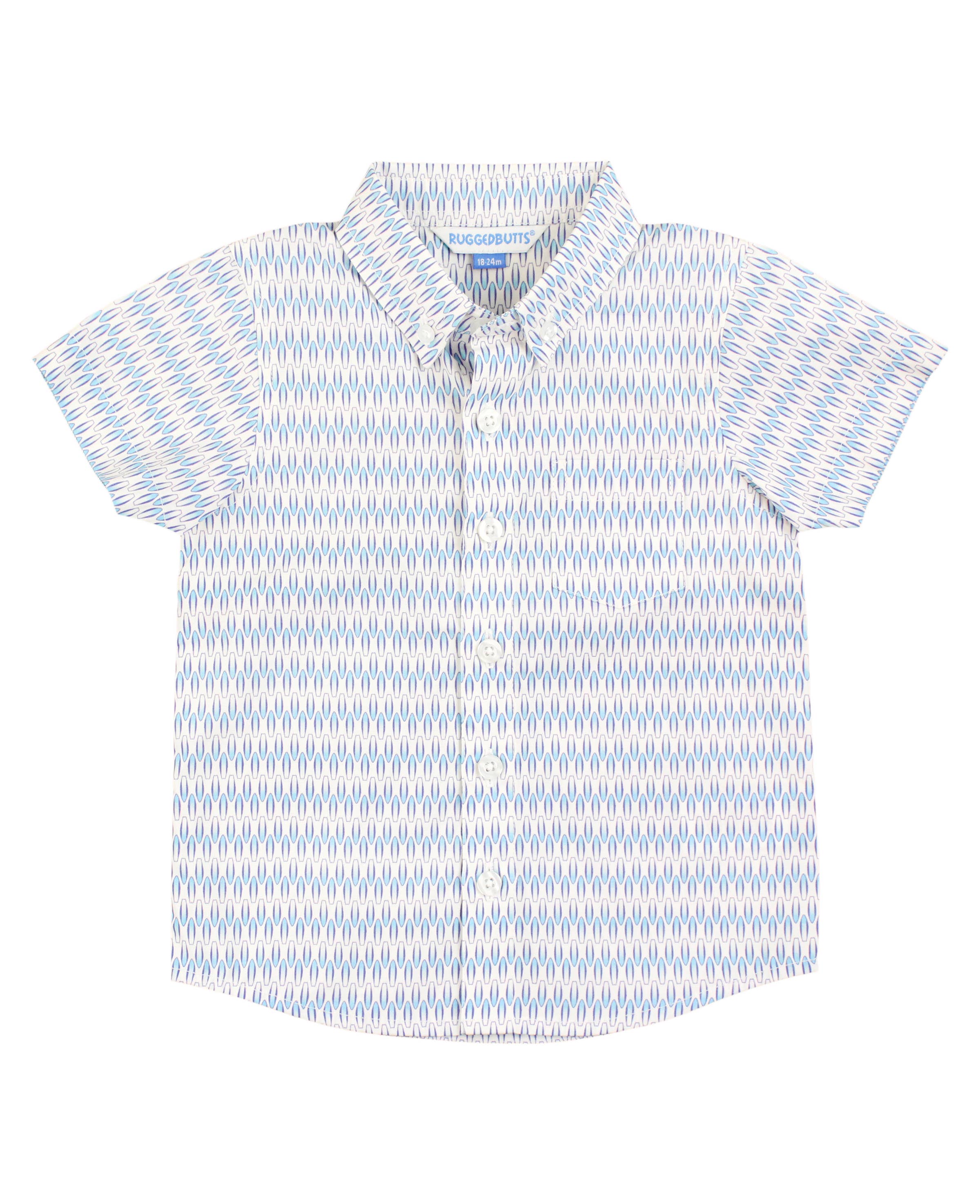 RuffleButts + RuggedButts - Boys Riding the Waves Button Collar Short Sleeve Button Down Shirt
: Blue / 4T