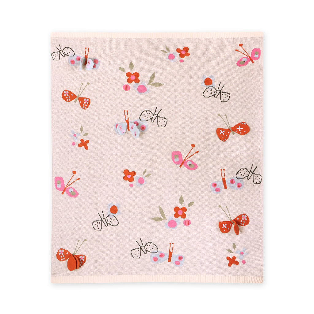 Viverano Organics - Butterfly 3D - Organic Cotton Jacquard Knit Baby Blanket: Natural