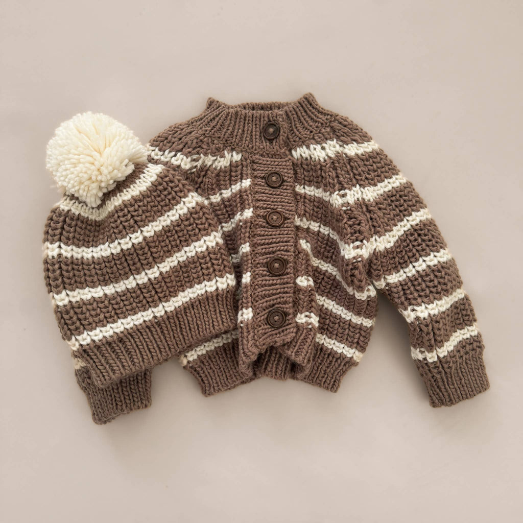 The Blueberry Hill - Rib Knit Stripe Cardigan, Tan | Baby & Kid Sweater: M; 2-3Y