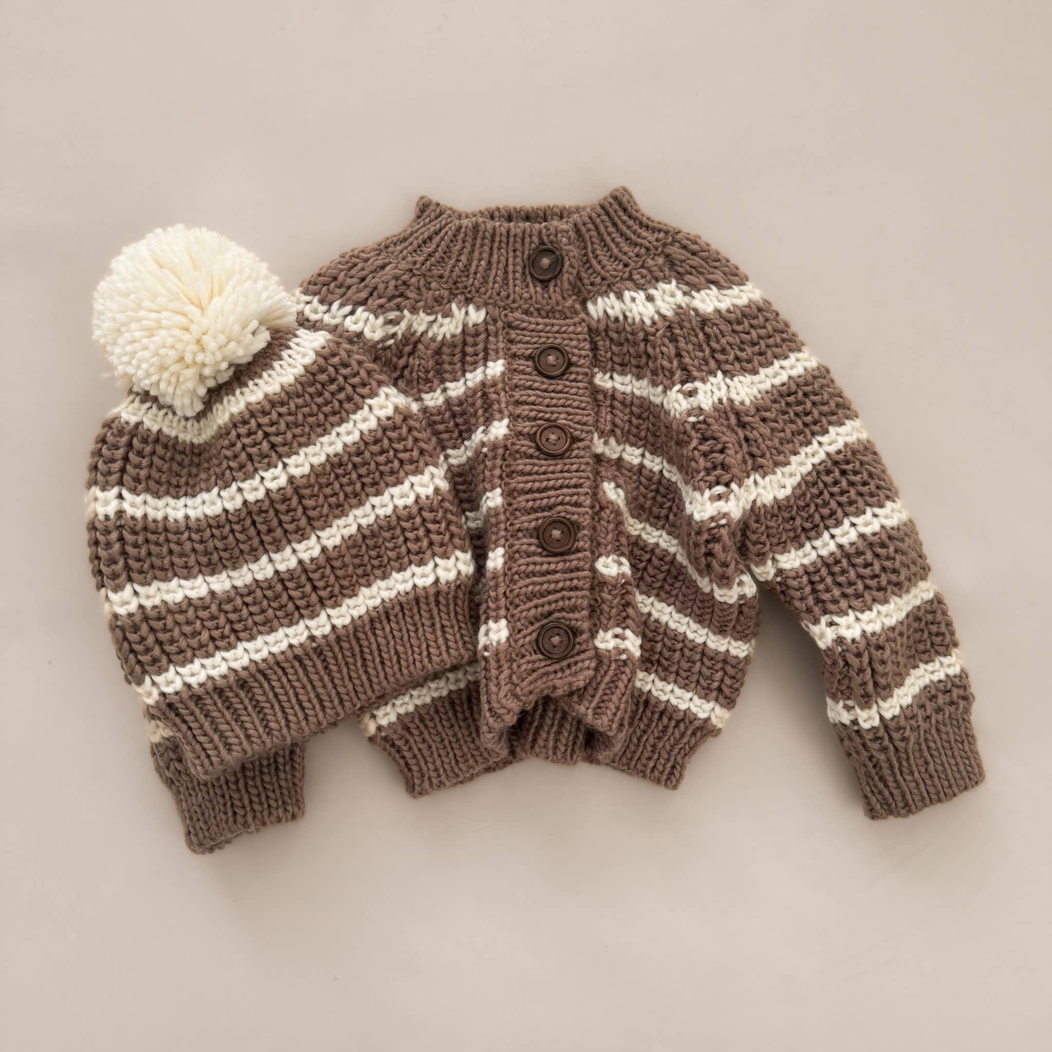 The Blueberry Hill - Rib Knit Stripe Cardigan, Tan | Baby & Kid Sweater: M; 2-3Y