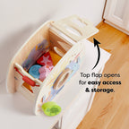 Underwater World Wooden Shape Sorter with colorful sea creature shapes and a top flap that opens for easy access and storage, perfect for imaginative play and early learning.