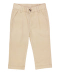 RuffleButts + RuggedButts - Boys Khaki Stretch Chino Pants: Off-White in a soft neutral color, designed for comfort and style in a curated children’s boutique collection.