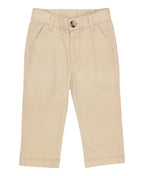 RuffleButts + RuggedButts - Boys Khaki Stretch Chino Pants: Off-White in a soft neutral color, designed for comfort and style in a curated children’s boutique collection.