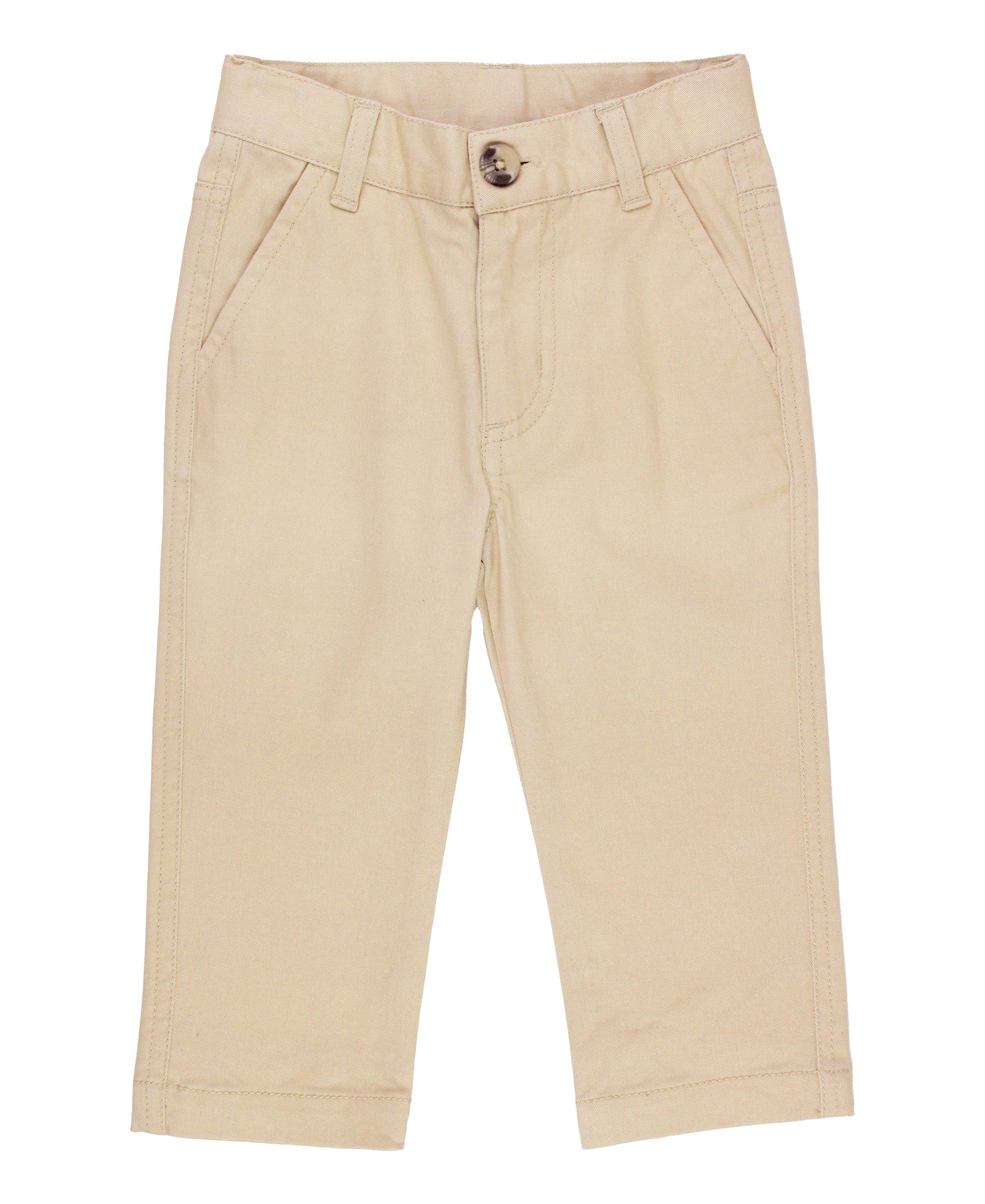 RuffleButts + RuggedButts - Boys Khaki Stretch Chino Pants: Off-White in a soft neutral color, designed for comfort and style in a curated children’s boutique collection.