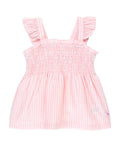 RuffleButts + RuggedButts - Girls Pink Gingham Smocked Tank Top: Pink featuring soft breathable fabric, smocked bodice, and ruffle straps, perfect for stylish kids clothing and everyday comfort.