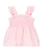 RuffleButts + RuggedButts - Girls Pink Gingham Smocked Tank Top: Pink / 2T