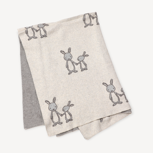 Viverano Organics - Bunny - Organic Cotton Jacquard Sweater Knit Baby Blanket featuring soft, neutral tones and adorable bunny designs, perfect for cozy baby essentials in a curated children’s boutique.