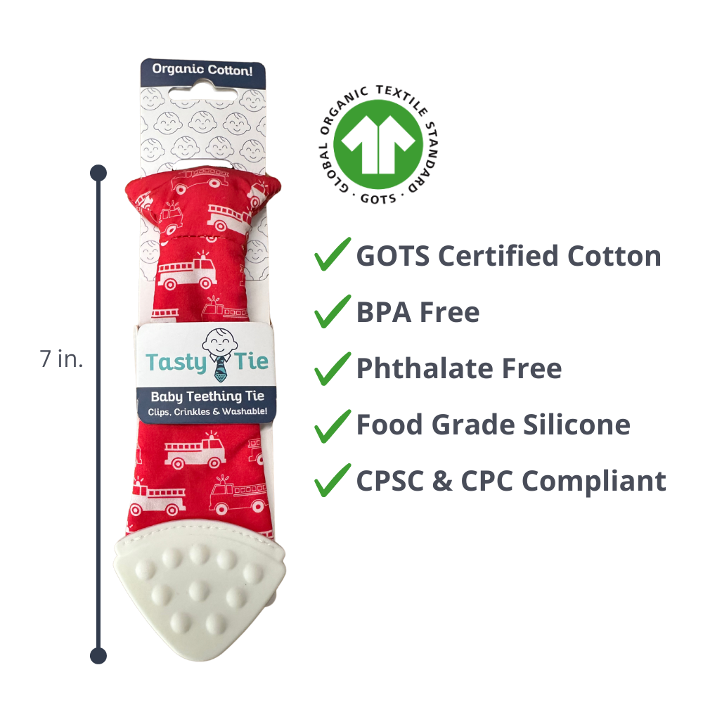 Tasty Tie® - Tasty Tie Teether, Crinkle Toy, Baby Boy Gift: Firetruck