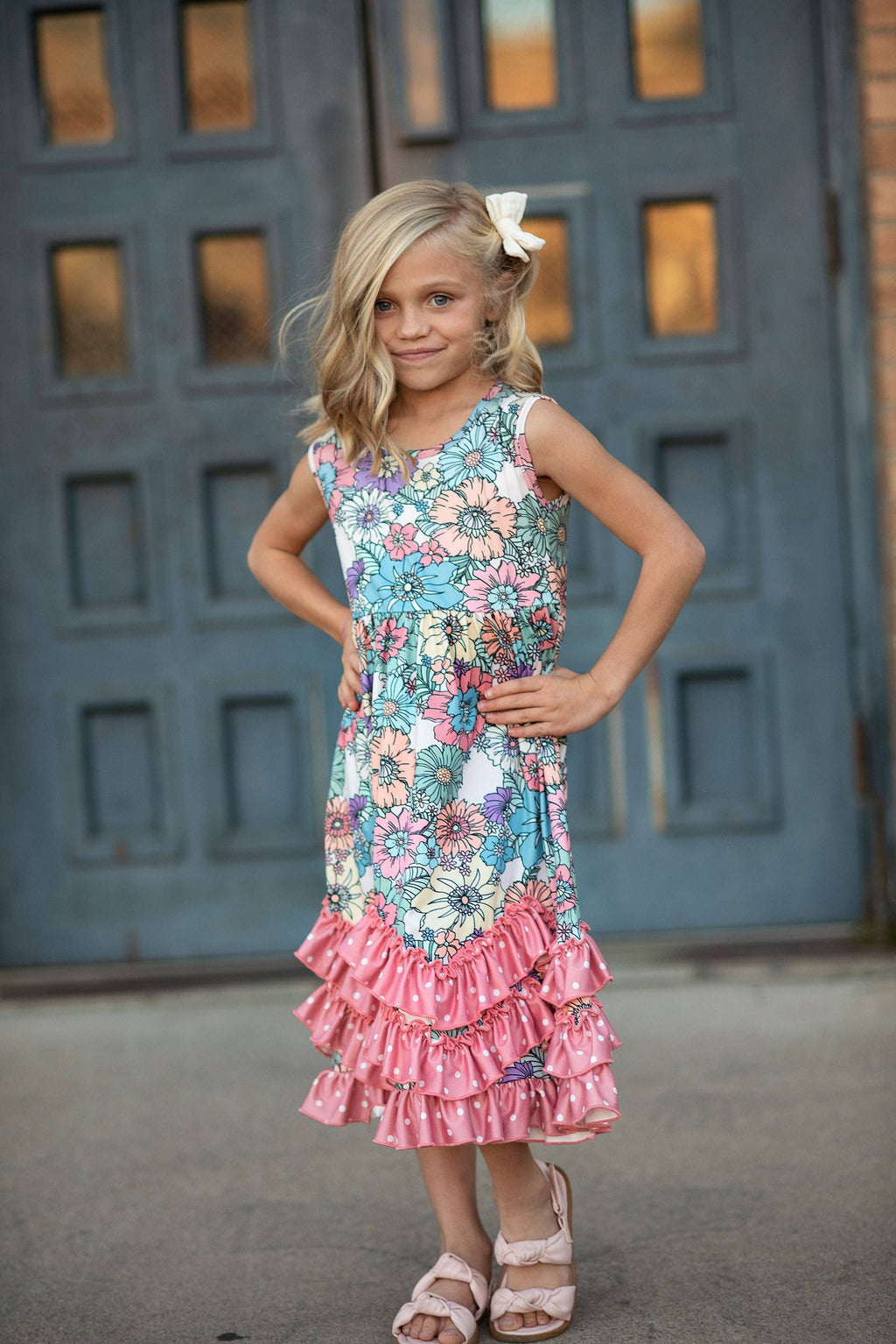 Pastel Pink Floral Ruffle Dress