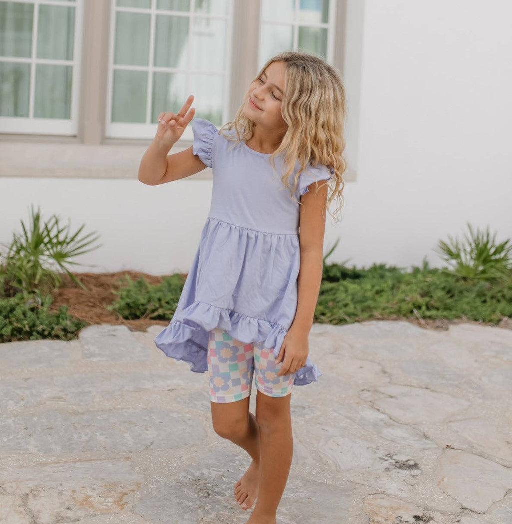 Purple Periwinkle Pastel Spring Check Hi-Lo Short Set
