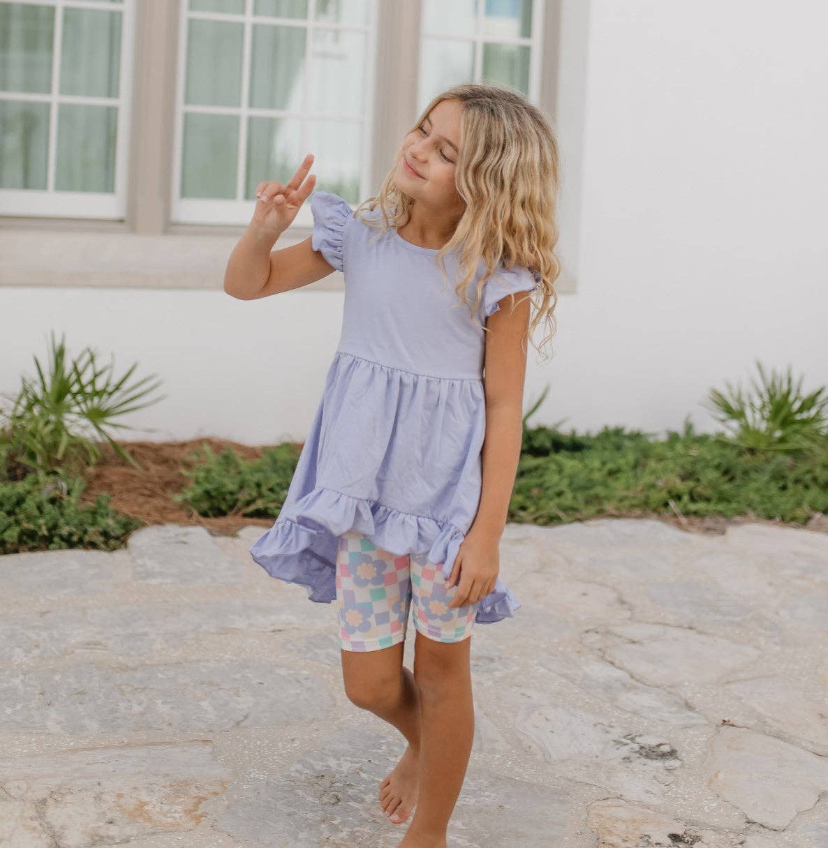 Purple Periwinkle Pastel Spring Check Hi-Lo Short Set