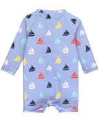 RuffleButts + RuggedButts - Baby Boys Down By The Bay Long Sleeve One Piece Rash Guard Swimsuit: Blue / 12-18m