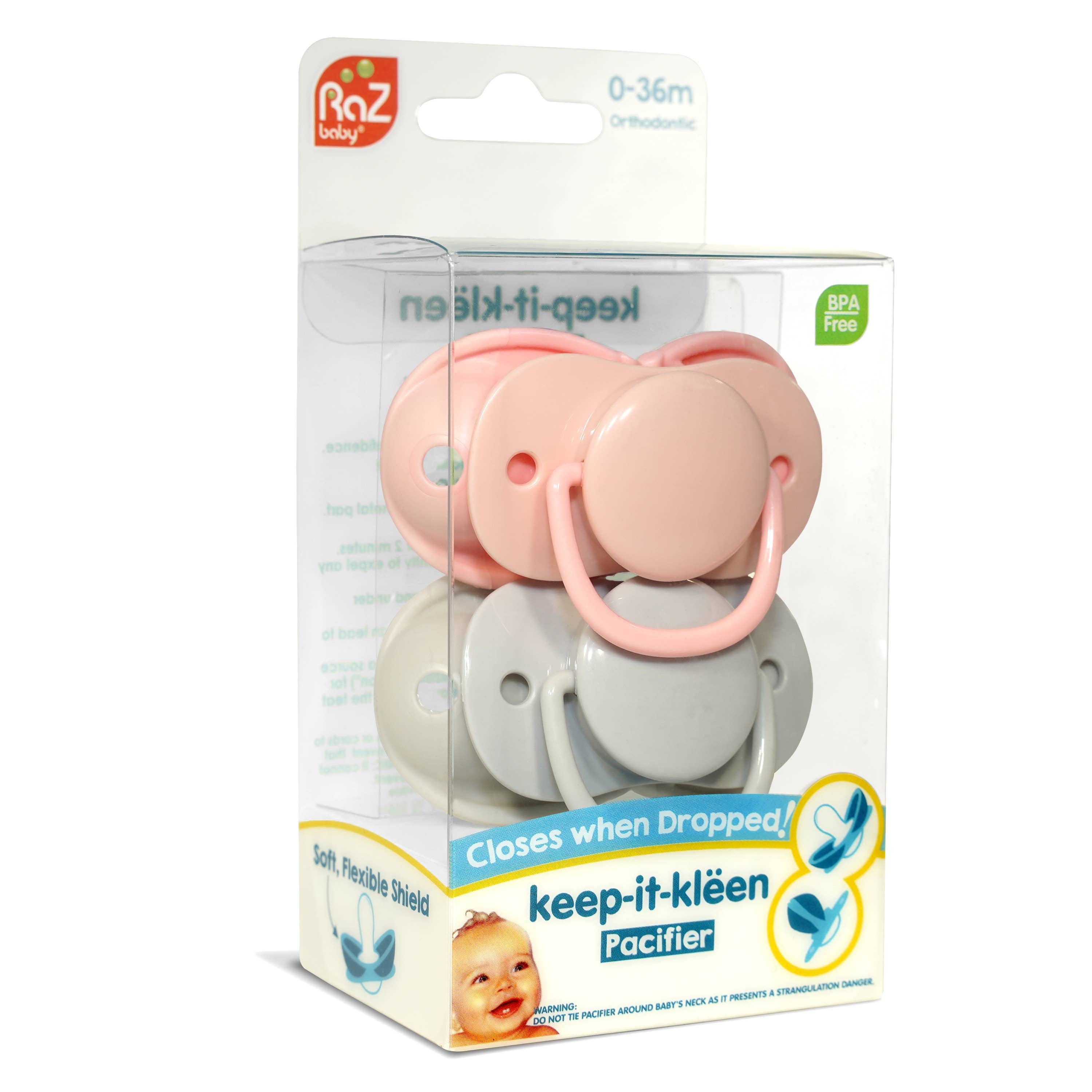 RaZbaby - Keep-it-kleen Pacifier 2PK - Grey & Pink