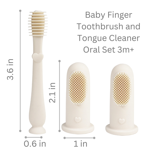 Ali+Oli - Baby Finger Toothbrush & Tongue Cleaner Oral Set 3m+ features a soft silicone finger toothbrush and tongue cleaner designed for gentle oral care, ideal for babies.
