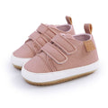 Pair of Urban Tots - Velcro Sneaks - Dusty Pink toddler shoes with soft textured fabric, double velcro straps, and white soles, perfect for stylish kids clothing and cozy baby essentials.
