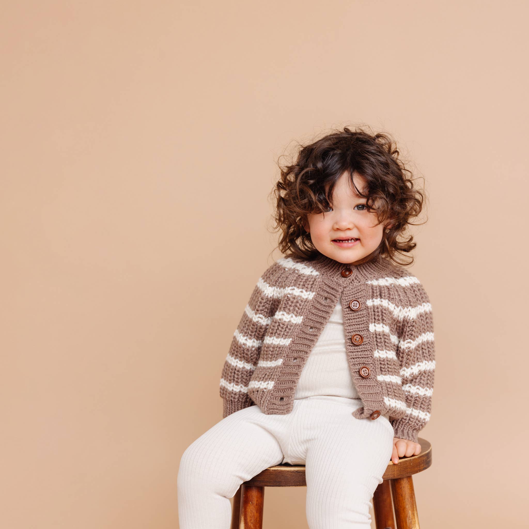 The Blueberry Hill - Rib Knit Stripe Cardigan, Tan | Baby & Kid Sweater: M; 2-3Y