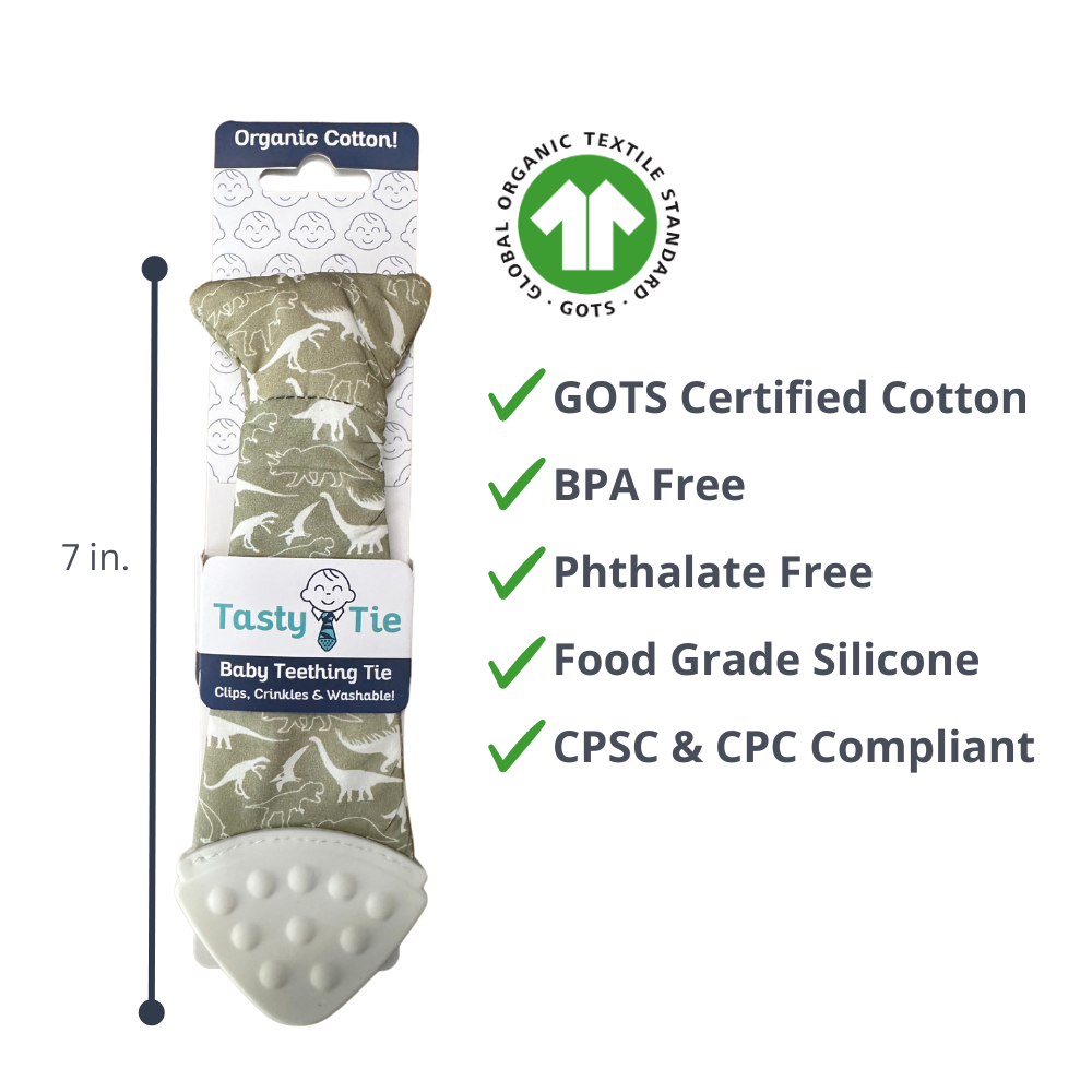 Tasty Tie® - Tasty Tie Teether, Crinkle Toy, Baby Boy Gift: Dino