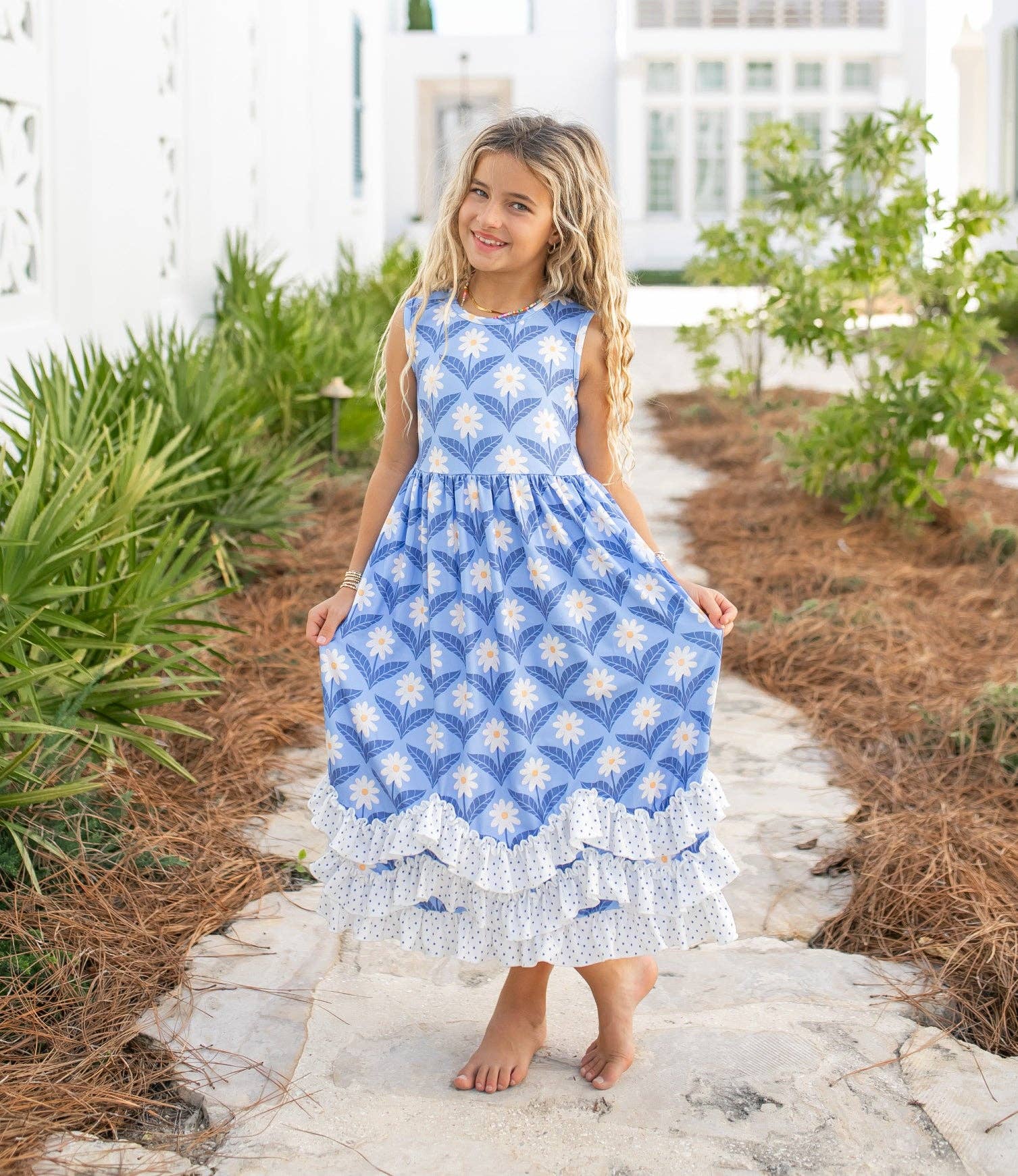 Olivia Ruffle Blue Floral Dress