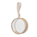 Clear round pacifier case with beige trim and checkered strap, designed for easy carrying and storage, featuring a zipper closure, Itzy Ritzy - Itzy Paci Case.