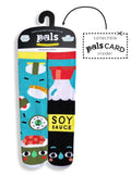 Pals Socks - Sushi & Soy Sauce Mismatched Food Grippy Kids Socks featuring colorful sushi and soy sauce bottle designs, perfect for stylish kids clothing and cozy essentials.