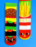 Pals Socks - Burger & Fries - Fun Mismatched Non-Slip Socks for Kids: Ages 9-12