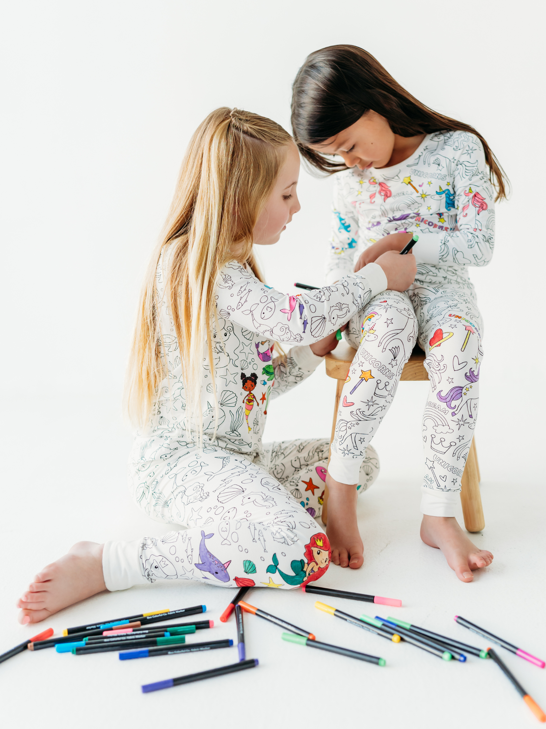 Bee Colorful Co. - Mermaid Coloring Pajamas 2 piece set made from Bamboo: 3T