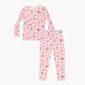 Bellabu Bear - Candy Cane Lane Bamboo Kids Pajamas featuring a soft pink fabric with festive holiday-themed illustrations, designed for cozy, stylish comfort in a curated children’s boutique.