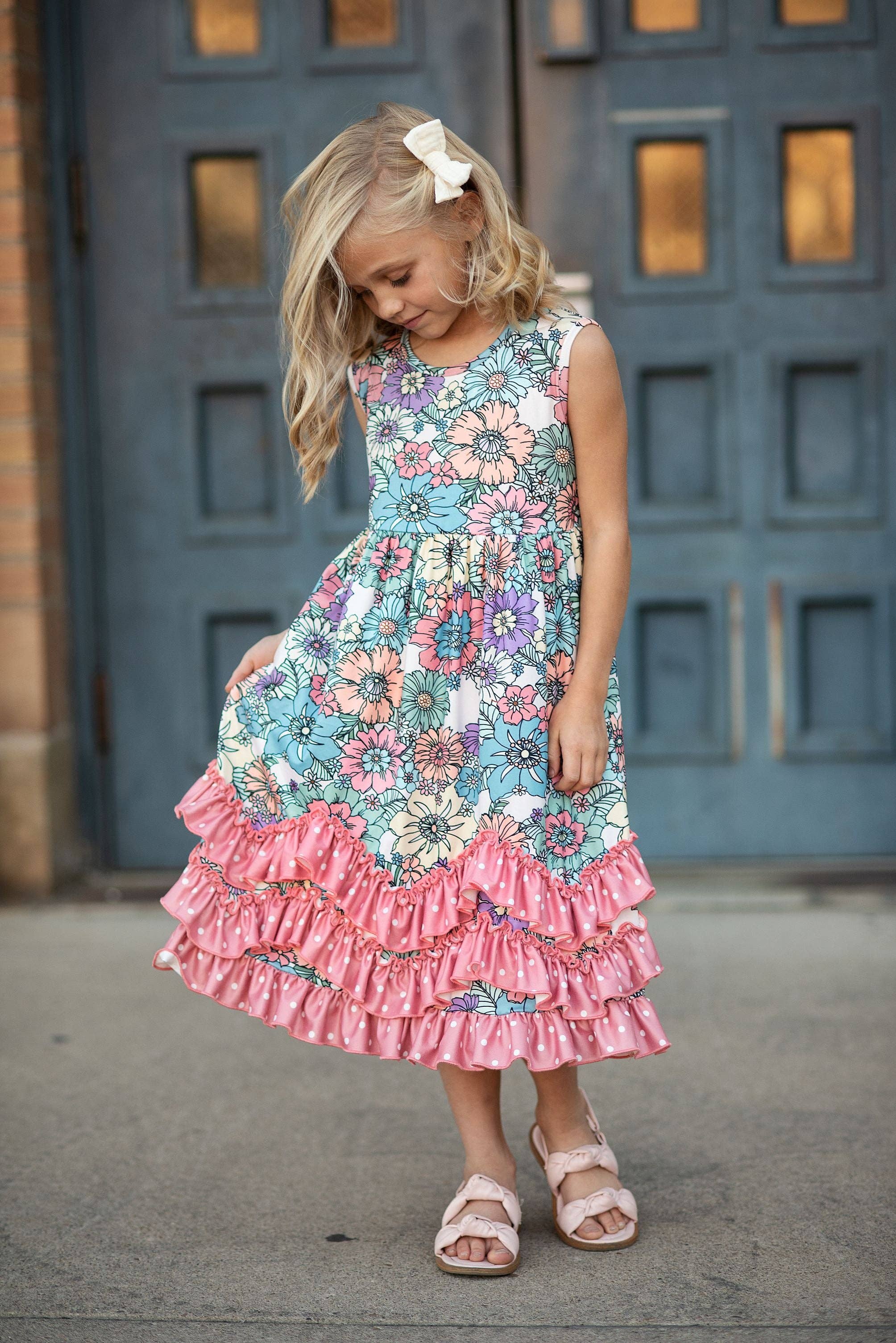Pastel Pink Floral Ruffle Dress