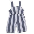 Fennco Styles - White-Grey Striped Sleeveless Girl Jumpsuit: 2-3T