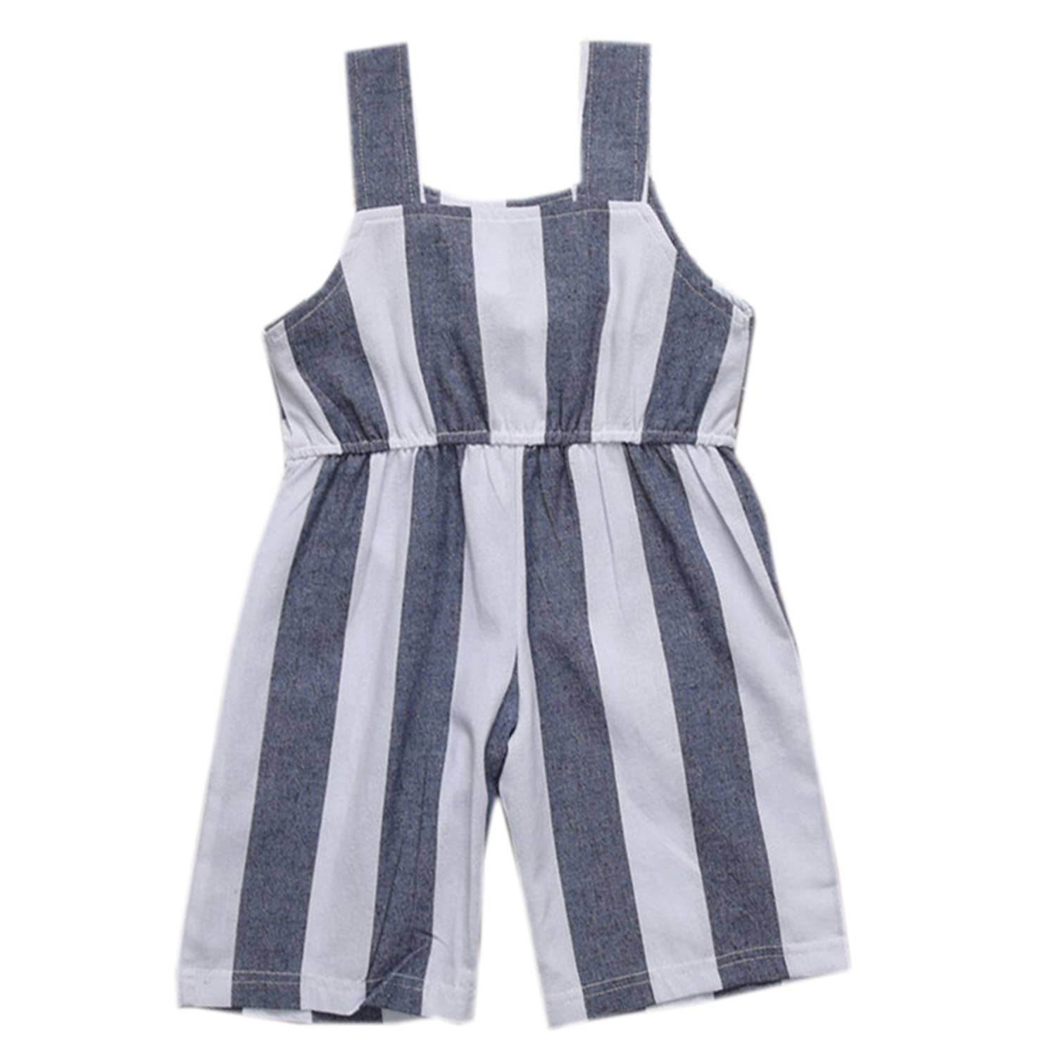 Fennco Styles - White-Grey Striped Sleeveless Girl Jumpsuit: 4-5T