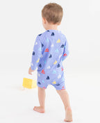 RuffleButts + RuggedButts - Baby Boys Down By The Bay Long Sleeve One Piece Rash Guard Swimsuit: Blue / 3-6m