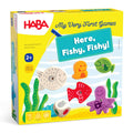 Box of My Very First Games - Here, Fishy, Fishy! Magnetic Game featuring colorful magnetic fish and ocean-themed pieces designed for toddlers 2 and up.