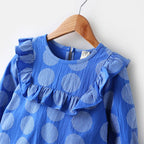 Fennco Styles - Blue Patterned Ruffle Girl Dress: 2-3T
