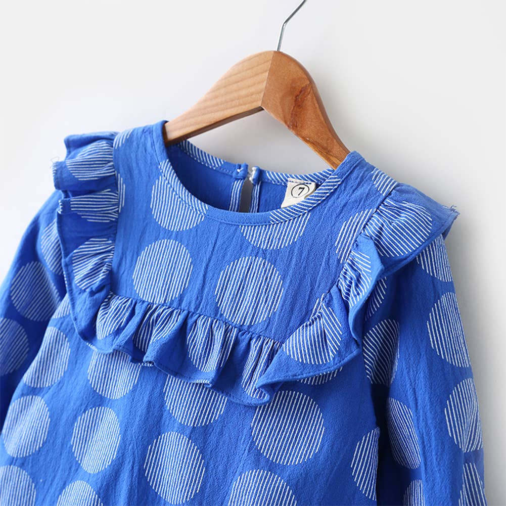 Fennco Styles - Blue Patterned Ruffle Girl Dress: 2-3T