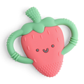 Itzy Ritzy - Strawberry Chew Crew® teething toy in soft pink and green silicone with textured surfaces and easy-to-hold handles, perfect for soothing babies and stylish children’s boutique essentials.