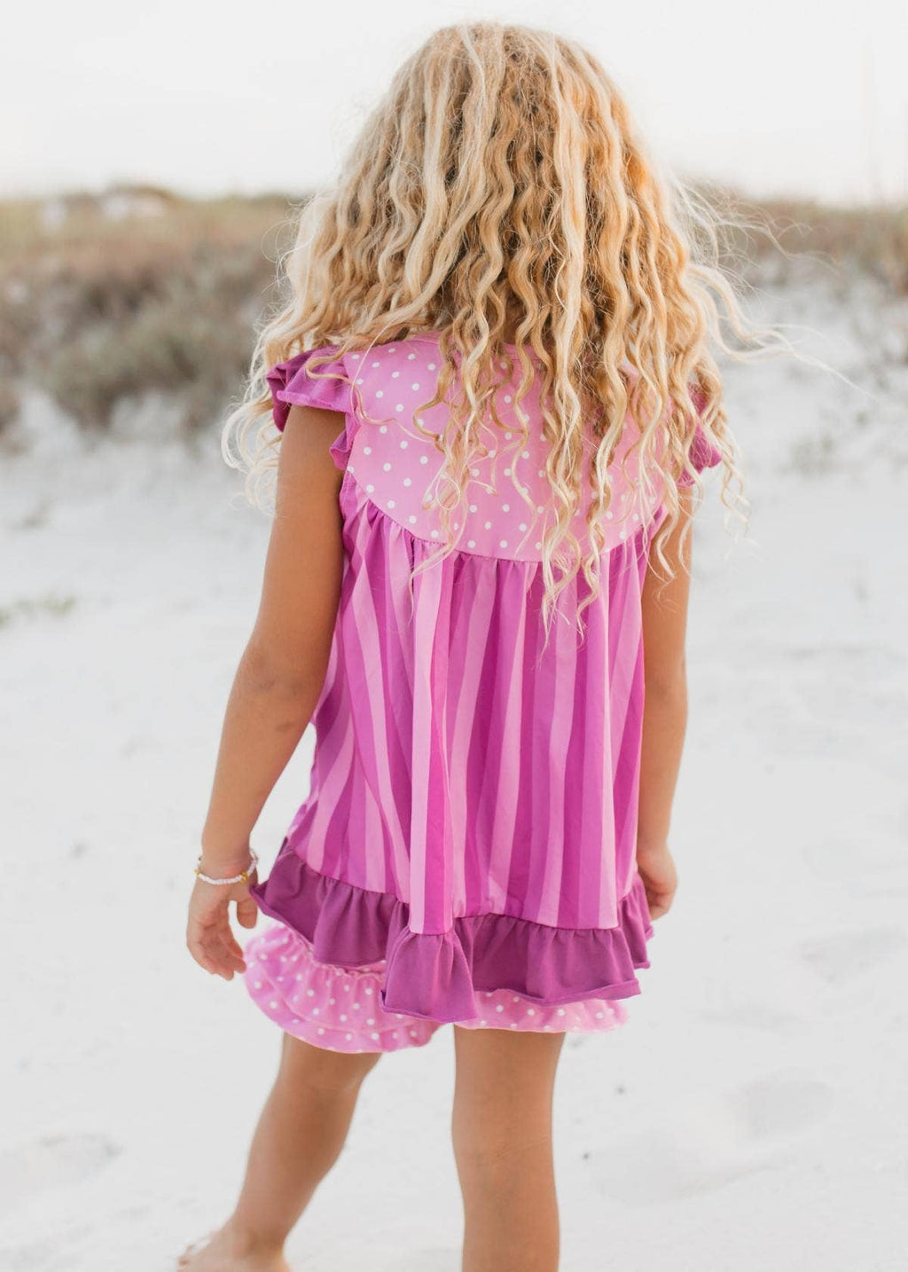 Adorable Sweetness - Kids Pink Purple Polka Dot Spring Ruffle Pocket Short Set