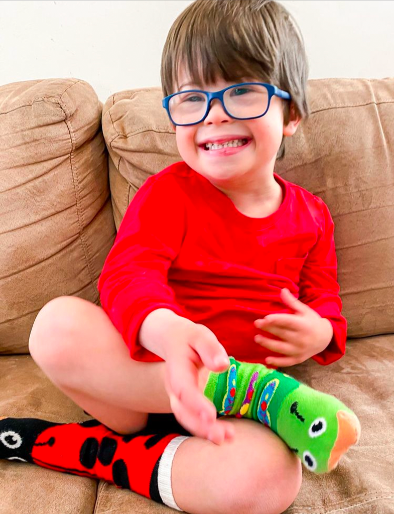 Pals Socks - Ladybug & Caterpillar Fun Mismatched Non-Slip Kids Socks: Ages 9-12