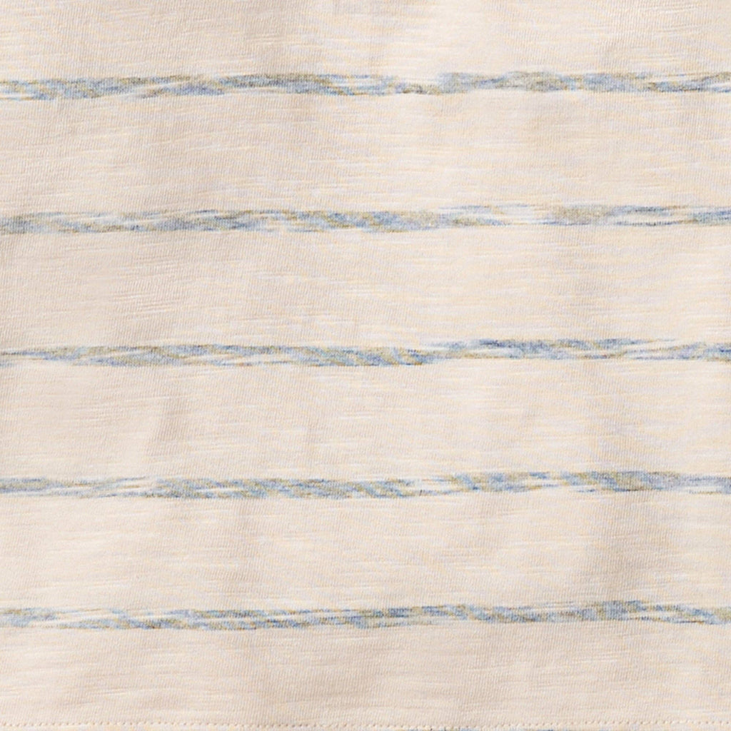 Textured fabric with horizontal blue stripes on a beige background