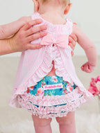 RuffleButts + RuggedButts - Baby Girls Fancy Me Floral Knit Swing Top and Bloomer Set
: Blue / 2T/3T