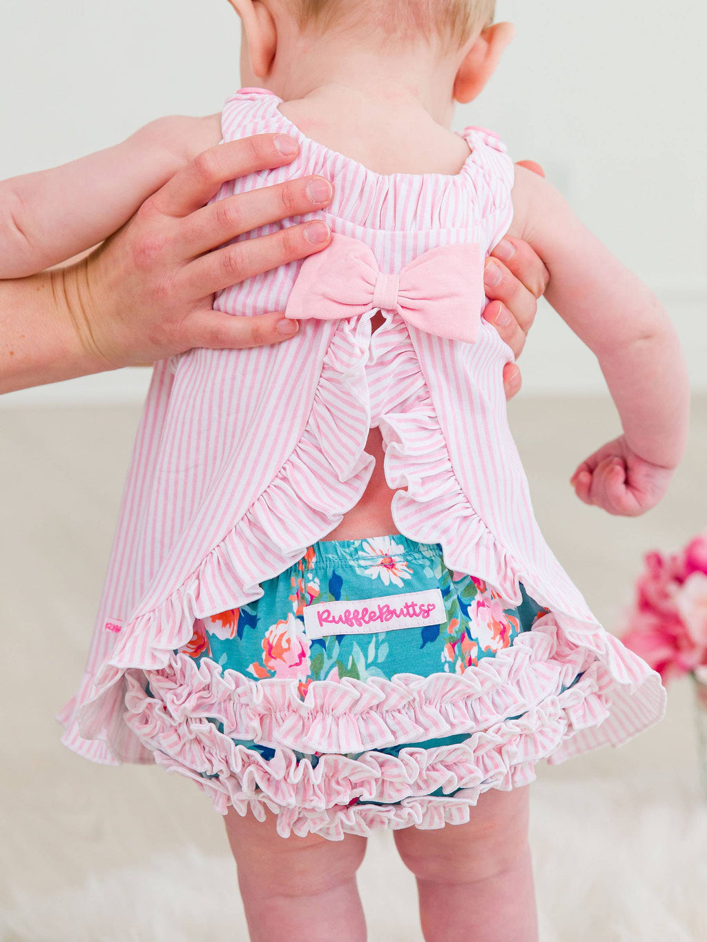 RuffleButts + RuggedButts - Baby Girls Fancy Me Floral Knit Swing Top and Bloomer Set
: Blue / 18-24m