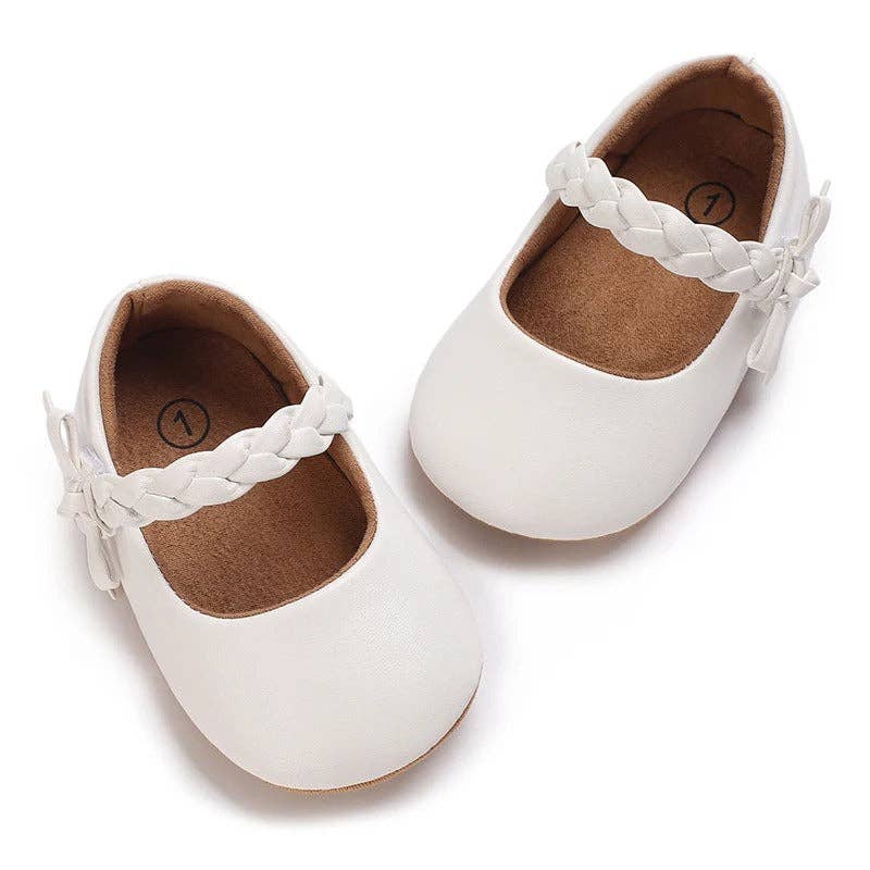 Urban Tots - Braid Strap Baby Mary Janes -  White: 0-6m