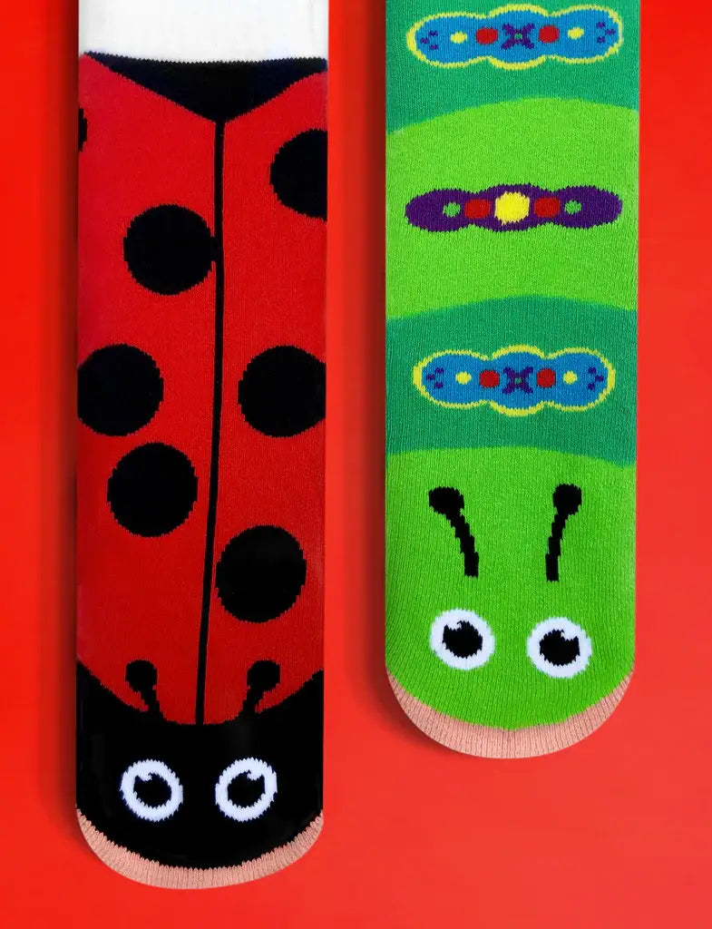 Pals Socks - Ladybug & Caterpillar Fun Mismatched Non-Slip Kids Socks: Ages 9-12