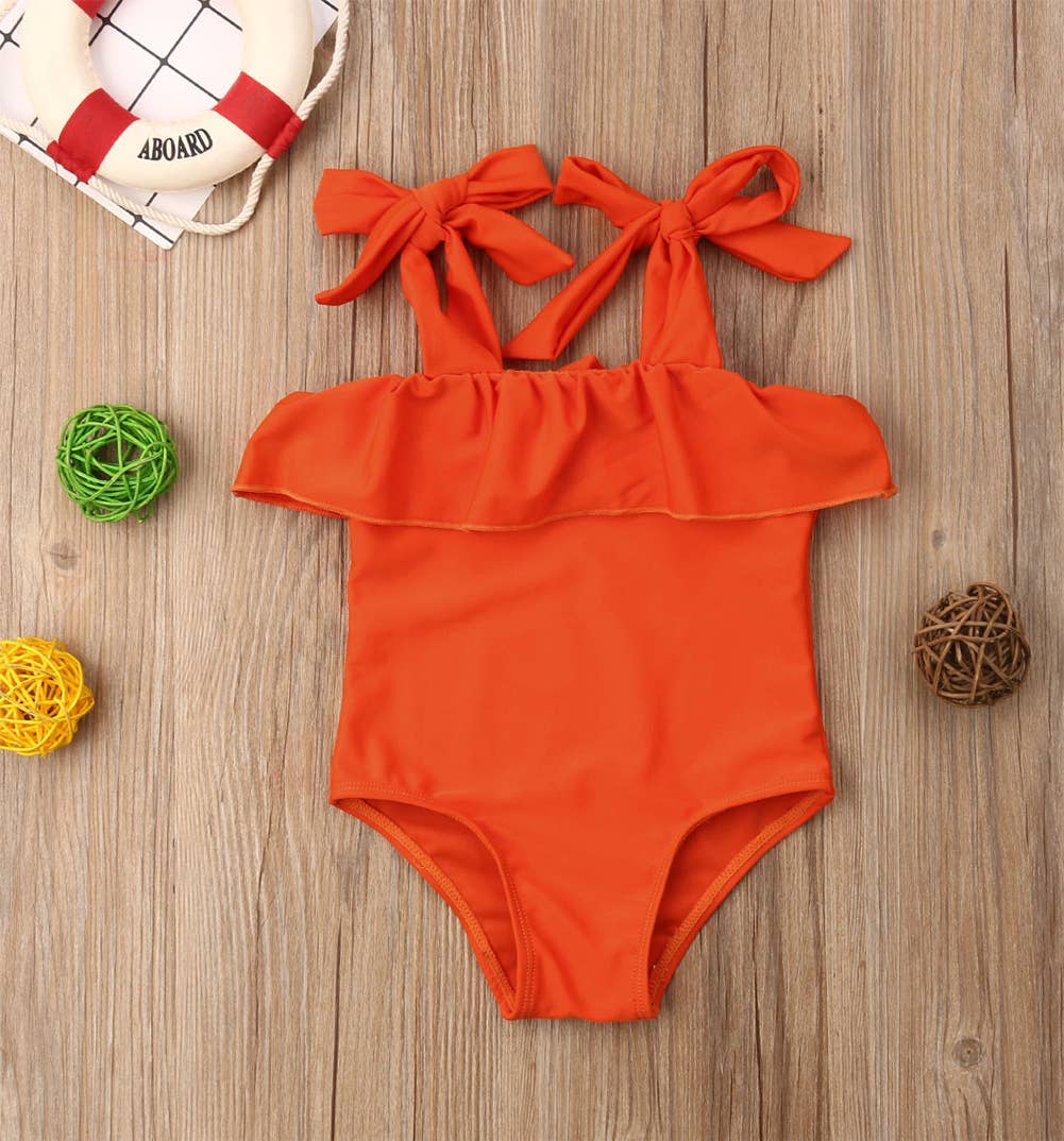 Fennco Styles - Orange Ruffle One-Piece Toddler Girl Swimsuit: 1-2T