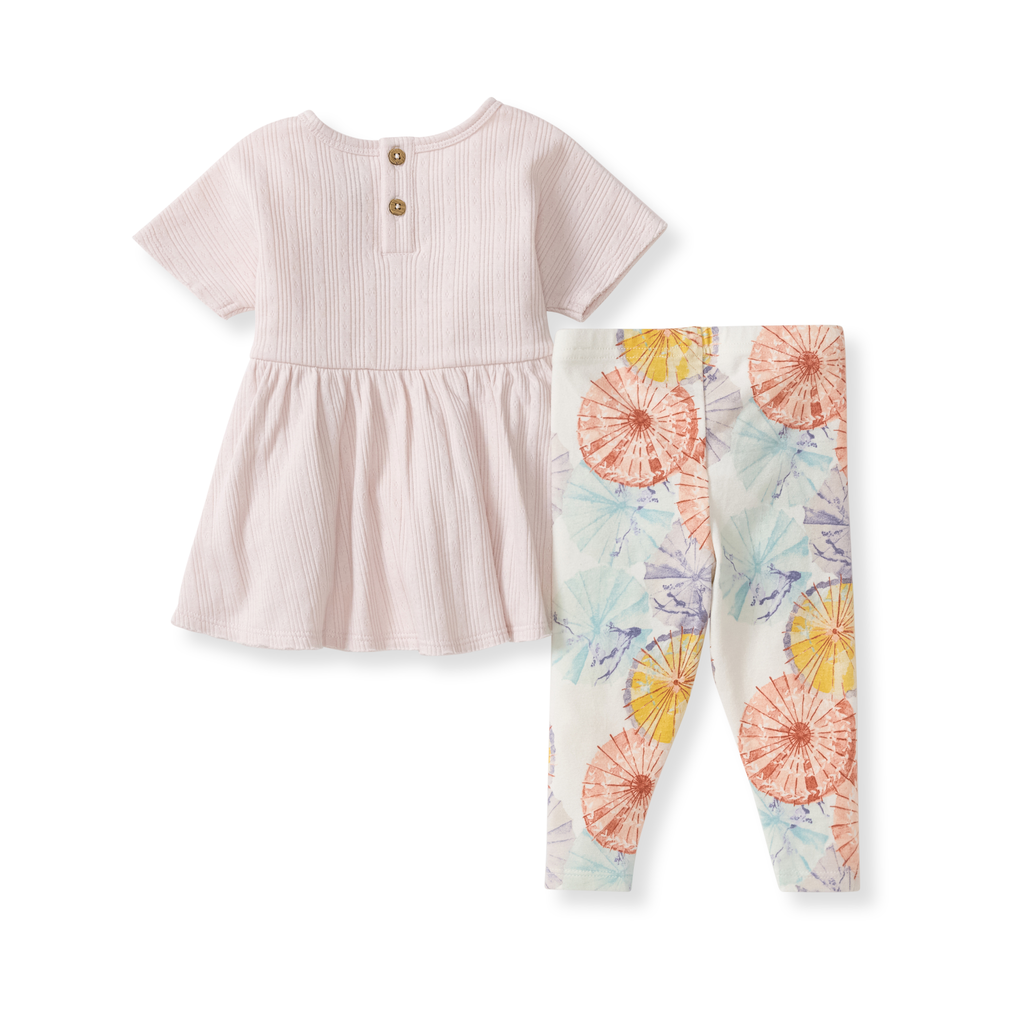 Burt's Bees Baby - Parasols Tunic & Legging Set featuring a soft pink ribbed tunic with button details and floral patterned leggings, perfect for cozy baby essentials in a curated children’s boutique.