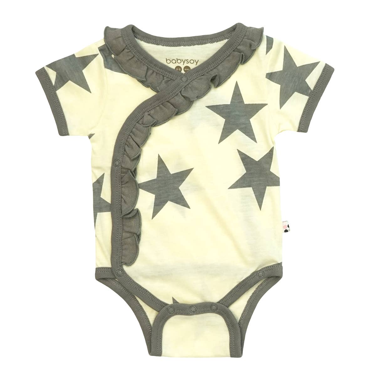 babysoy Inc - Pattern Short Sleeve Ruffle Bodysuit/Onesie: Thunder / 18-24m