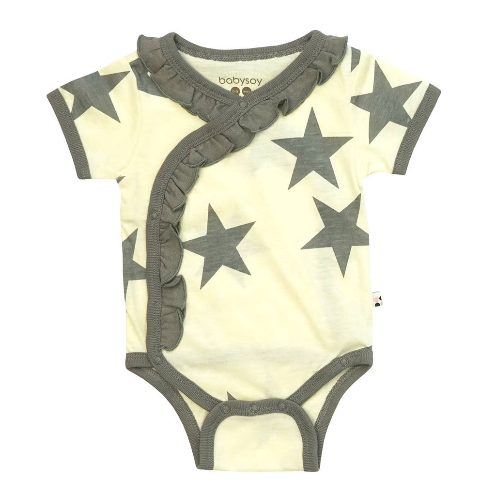 babysoy Inc - Pattern Short Sleeve Ruffle Bodysuit/Onesie: Thunder / 3-6m